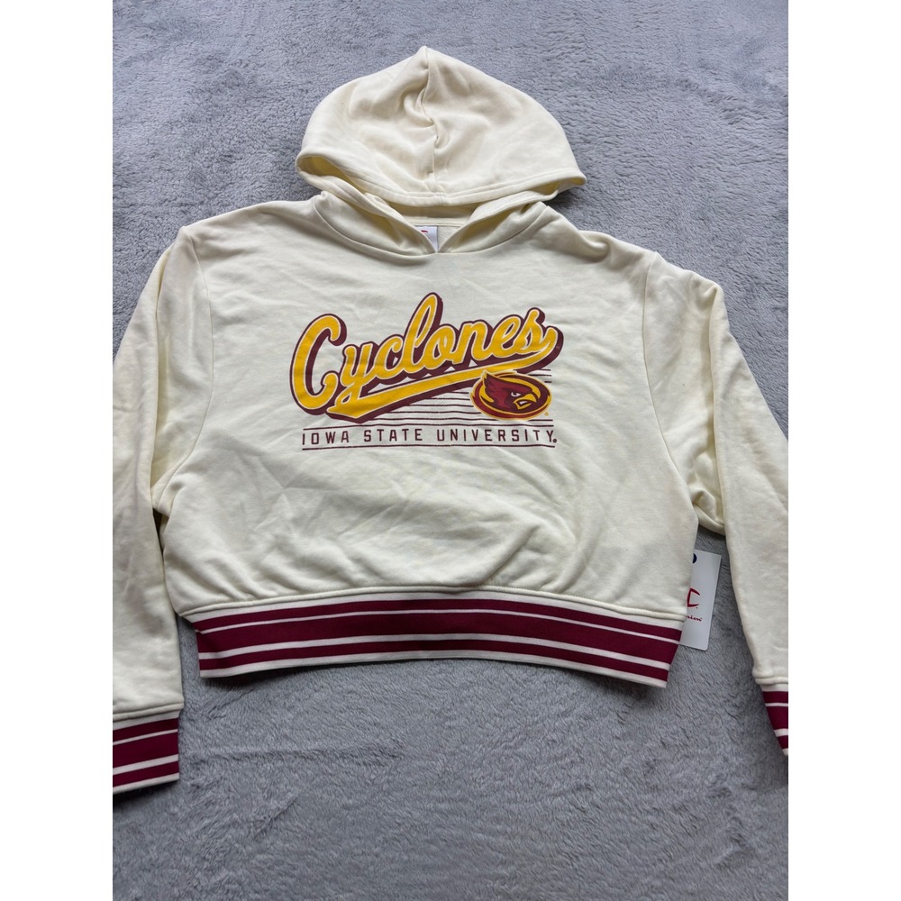 Champion Iowa State University Cyclones Box Cropped Hoodie Cream Maroon Womens M